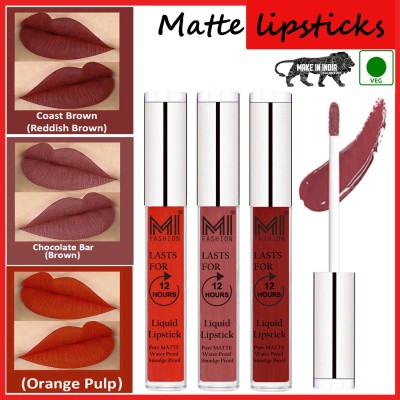 MI FASHION Lipstick Set Liquid Matte Smudge Proof Long Wearing Code no 788(Orange,Brown,Reddish Brown, 9 ml)