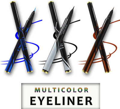 Glam21 Eyeliner EY104 (Blue,Black,Brown) Pack of 3 with Kajal 2.5 ml(Multicolor)