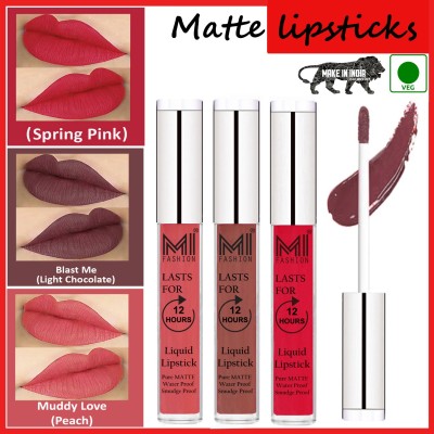 MI FASHION Lipstick Matte Liquid Long Stay Non Transfer Code no 780(Peach,Chocolate,Pink, 9 ml)