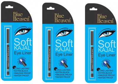 BLUE HEAVEN soft kajal pack of 3(black, 0.93 g)