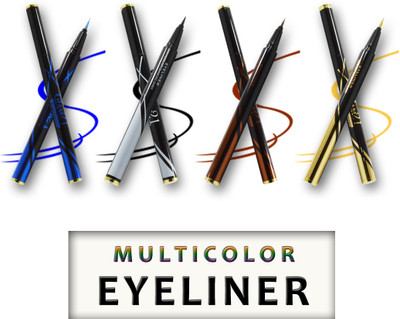 Glam21 Diamond Shiny Eyeliner EY104-Multicolor Pack of 4 with Kajal 2.5 ml(Multicolor)