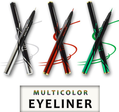 Glam21 Shiny Eyeliner EY104-(Silver,Red,Green) Pack of 3 with 2.5 ml(Multicolor)