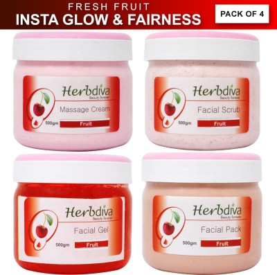 Herbdiva Fruit Facial Scrub, Gel, Cream & Pack of 500GM Each Pack of 4(4 x 500 g)