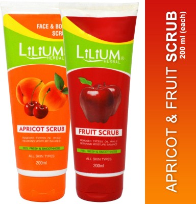 LILIUM Apricot & Fruit Scrub For Feel Fresh & Smoothness 200ML Each Pack of 2 Scrub(200 ml)