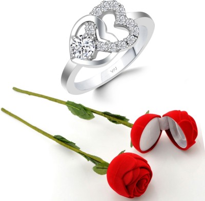 VIGHNAHARTA Scented Rose Box with Ring, Valentine's Day Stylish Ring, Gift for Girl Friend, Heart Ring, Love Ring, Propose Ring, Wedding Ring, Engagement Ring, Gift Ring, Friendship Day, Couple Ring, Rose Gift ring, for Women and Girls [Pack of- 1 Ring and 1 Scented Rose Box] Alloy Crystal, Cubic Zi