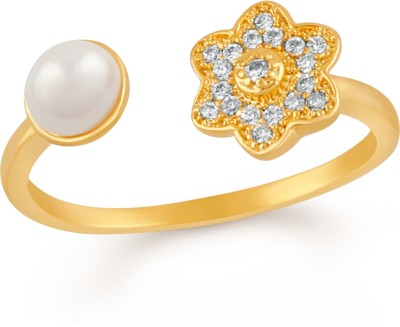 mahi Floral Love Adjustable Finger ring Alloy Cubic Zirconia 24K Yellow Gold Plated Ring