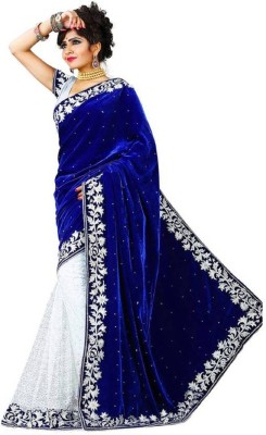 Nilkanthvarni Creation Embellished Bollywood Velvet, Net Saree(Blue)