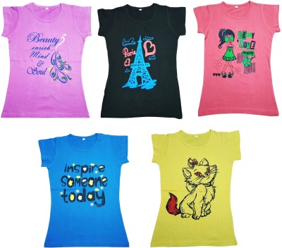 DIAZ Girls Casual Cotton Blend Top(Multicolor, Pack of 5)