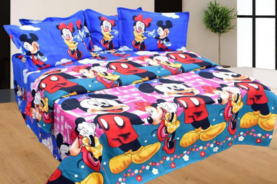 M V TRADING CO 144 TC Polycotton Double 3D Printed Flat Bedsheet(Pack of 1, Multicolor)