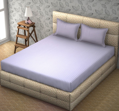 Divine Homes Polycotton Double Flat 144 TC Striped Bedsheet(Pack of 1, Light Purple)