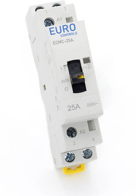 Euro Controls 25 Amps 2 pole 2 NO Modular Power Contactor with Manual Override - Din Mount - Low noise switching - AC Volts 220 ECMC-25M-2NO MCB(2)