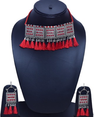 Kiggo Alloy Silver, Red Jewellery Set(Pack of 1)