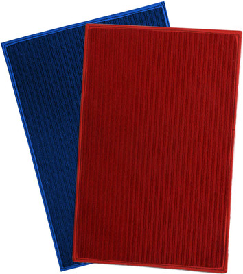 KUBER INDUSTRIES Microfiber Door Mat(Blue & Maroon, Free, Pack of 2)