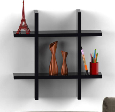Maaz Handicrafts Aldo Shelves For Home Decor (Black) MDF (Medium Density Fiber) Wall Shelf(Number of Shelves - 6, Black)