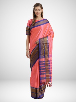 Ratnavati Temple Border, Solid/Plain Bollywood Art Silk Saree(Pink)