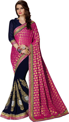 T Zone Trading Co. Embroidered Bollywood Cotton Blend Saree(Pink)