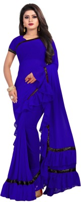 fashion Day Solid/Plain Daily Wear Georgette Saree(Blue)