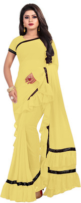 Fashion Day Solid/Plain Daily Wear Georgette Saree(Cream)