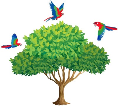 Wallzone 70 cm Colorfull Birds On Tree Extra Large Vinyl Wallsticker(80 cm x 90 cm) Self Adhesive Sticker(Pack of 1)