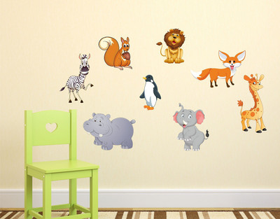 Wallzone 130 cm Jungle Animals Removable Sticker(Pack of 1)