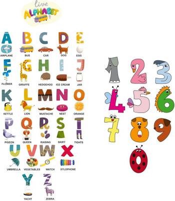 Wallzone 110 cm Kids Colorfull Alphabets & Numbers Removable Sticker(Pack of 2)