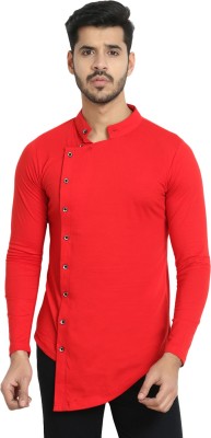 Black Collection Solid Men Mandarin Collar Red T-Shirt