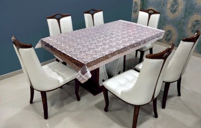 HOMECROWN Printed 6 Seater Table Cover(Clear, Transparent, Golden, Plastic, PVC)