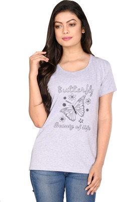 StyleAone Casual Short Sleeve Printed Women Grey Top