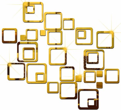 wall1ders 14.9 cm 30 Different Six Size Square Golden 3D Acrylic Stickers for Wall, 3D Acrylic Sticker, 3D Mirror Wall Stickers, 3D Mirror Stickers Wall Decor Items for Home and Office. Self Adhesive Sticker(Pack of 30)