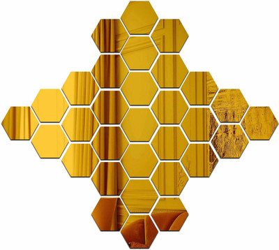 wall1ders 127 cm 30 Hexagon Gold Self Adhesive Sticker(Pack of 30)