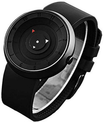 khoosanta Style Black Color Spiral Turntable Novel Leather Arrow Strap Analog Watch - for Boys Matt Black New Chakri Dial Black Strap Analog Watch Analog Watch  - For Men