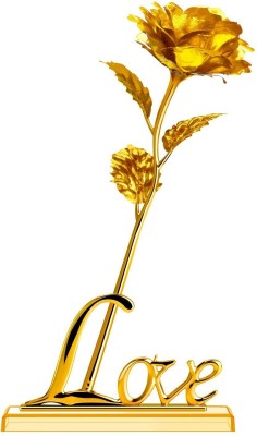 GIFTCITY 24K Golden Rose With Golden Love Stand in Gift Box With Carry Bag | Valentine’s Day Gift | Mother’s Day | Friendship’s Day | Rose Day Gift| Birthday Gift | Home Decor Gold Rose Artificial Flower  with Pot(10 inch, Pack of 1, Single Flower)