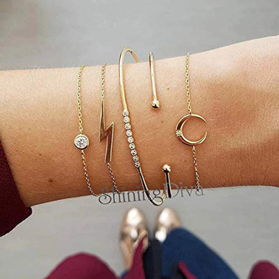 Shining Diva Alloy Cubic Zirconia Gold-plated Bracelet Set(Pack of 5)