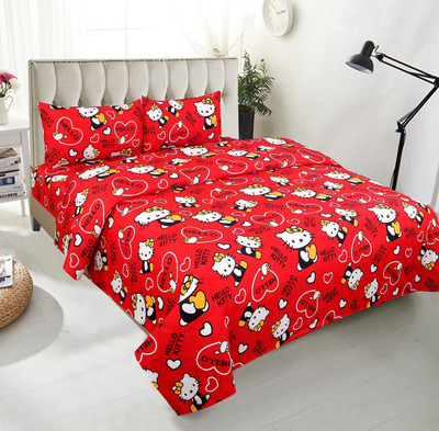 MANISHPANDEY 144 TC Microfiber Double Printed Flat Bedsheet(Pack of 1, Red)