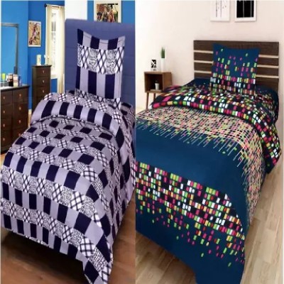 Decor Home Readiness 140 TC Polycotton Single Printed Flat Bedsheet(Pack of 2, Blue)