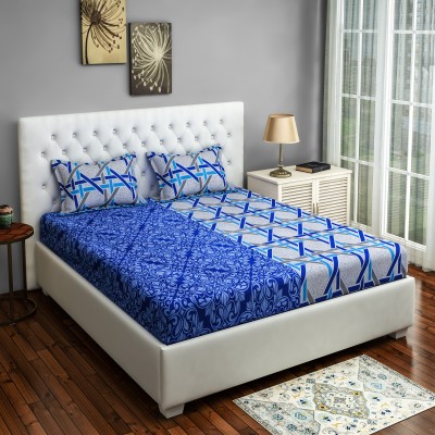 SWAYAM 160 TC Cotton Double Geometric Flat Bedsheet(Pack of 1, Blue)
