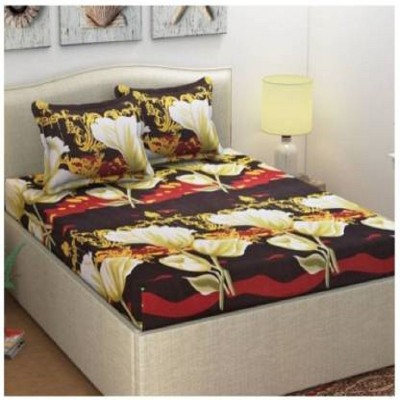 R A F Z 144 TC Microfiber Double Floral Fitted (Elastic) Bedsheet(Pack of 1, Multicolor)