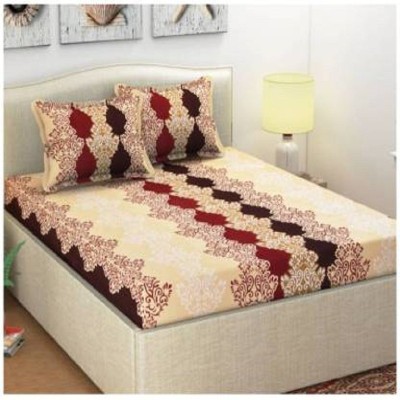 R A F Z 144 TC Microfiber Double Floral Fitted (Elastic) Bedsheet(Pack of 1, Brown)