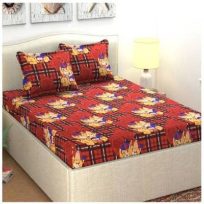 R A F Z 144 TC Microfiber Double Floral Fitted (Elastic) Bedsheet(Pack of 1, Maroon)