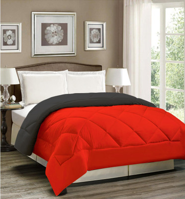 AVI Solid Single Comforter for  Heavy Winter(Polyester, Red-Black)
