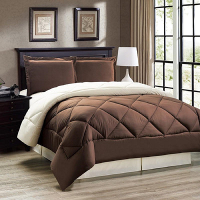 AVI Solid Single Comforter for  Heavy Winter(Polyester, Brown-White)