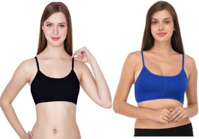 Pearlw Women Sports Lightly Padded Bra(Black, Blue)