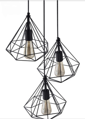 KRYSTALS 3 Diamond shape Hanging ( With bulbs) Chandelier Ceiling Lamp(Black)