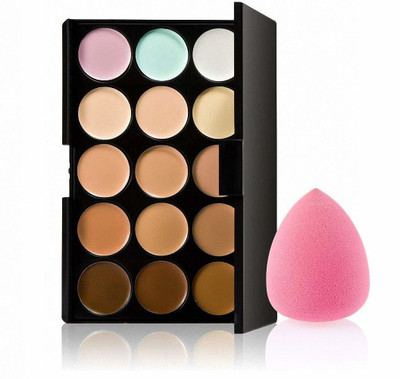 Miss Hot 15 Colors Contour Concealer Palette+ 1 Beauty Flawless Makeup Blender Puff(2 Items in the set)