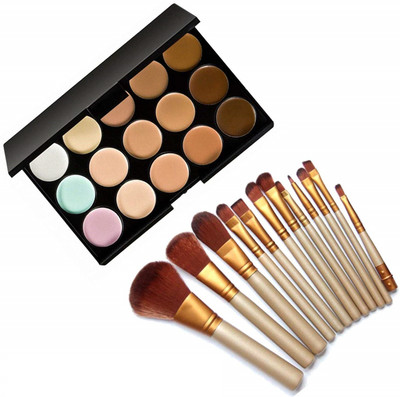 Miss Hot 15 Color Cream Concealer Palette with Make up Brush Set(2 Items in the set)