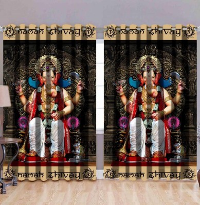 BLENZZA DECO 218 cm (7 ft) Polyester Semi Transparent Door Curtain (Pack Of 2)(Printed, Ganesh Ji 1)