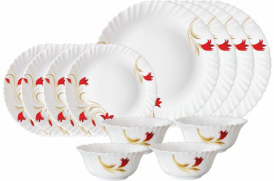 BOROSIL Pack of 12 Opalware Red Lily Dinner Set(White, Microwave Safe)