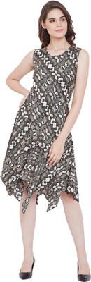 FORELEVY Women High Low White, Black Below Knee Dress