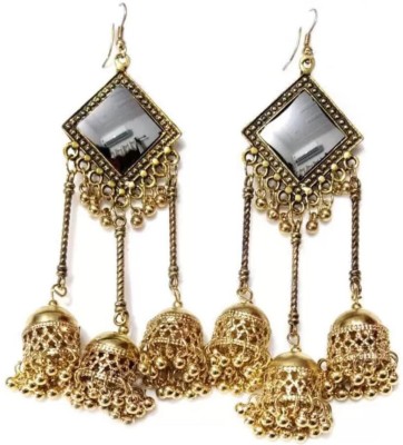 World Wide Villa VILLA GOLD HIGH CLASS LUXURY METAL JHUMKA EARRINGS WITH MIRROR LOOK Metal Jhumki Earring