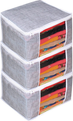 PrettyKrafts Saree Cover Set of 3 / Jute Finish Wardrobe Organiser/Clothes Bag F1294_Grey3(Grey)